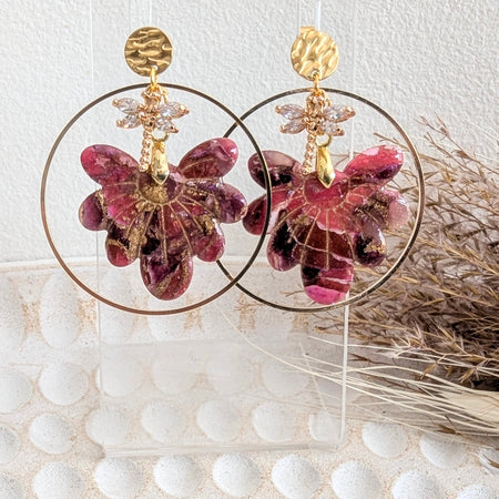 Pretty in Pink Flower and Dragonfly Earrings.