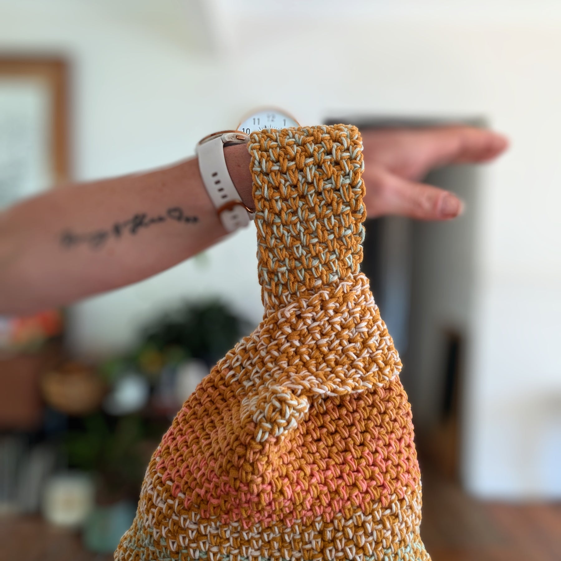Japanese Knot Bag - Unique Crochet Bag Ochre Mustard Orange