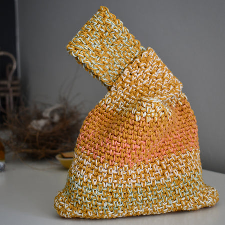 Japanese Knot Bag - Unique Crochet Bag Ochre Mustard Orange
