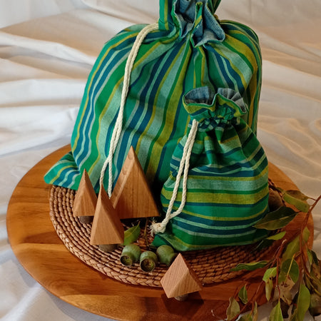 Reusable Fabric Gift Bags | Set of 2 - Green Striped