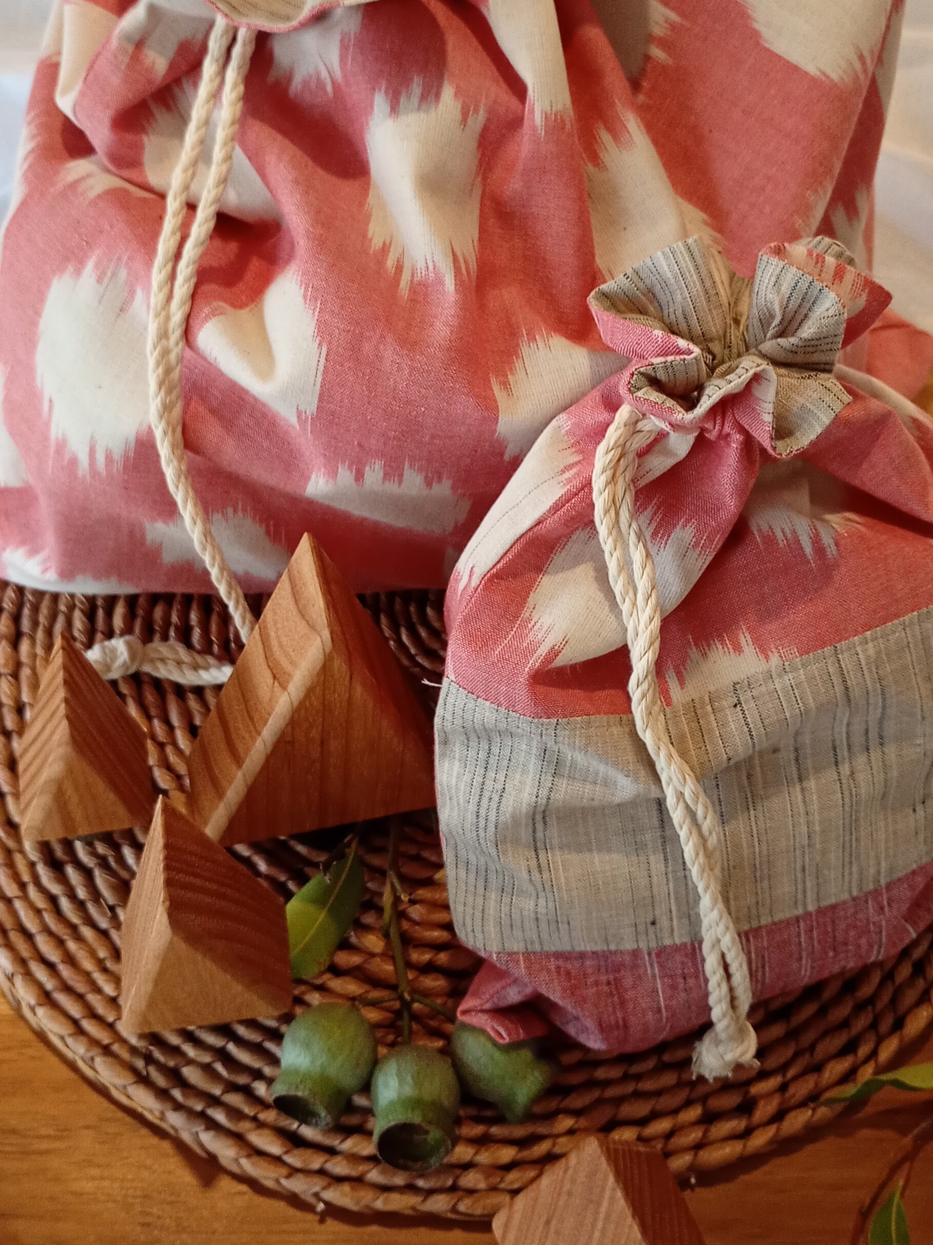 Reusable Fabric Gift Bags | Set of 2 - Pink White Spots