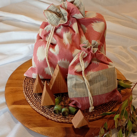 Reusable Fabric Gift Bags | Set of 2 - Pink White Spots