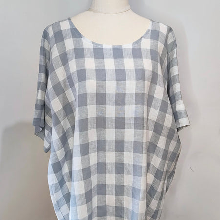Rhodanthe Top 100% Linen in Pale Blue Check