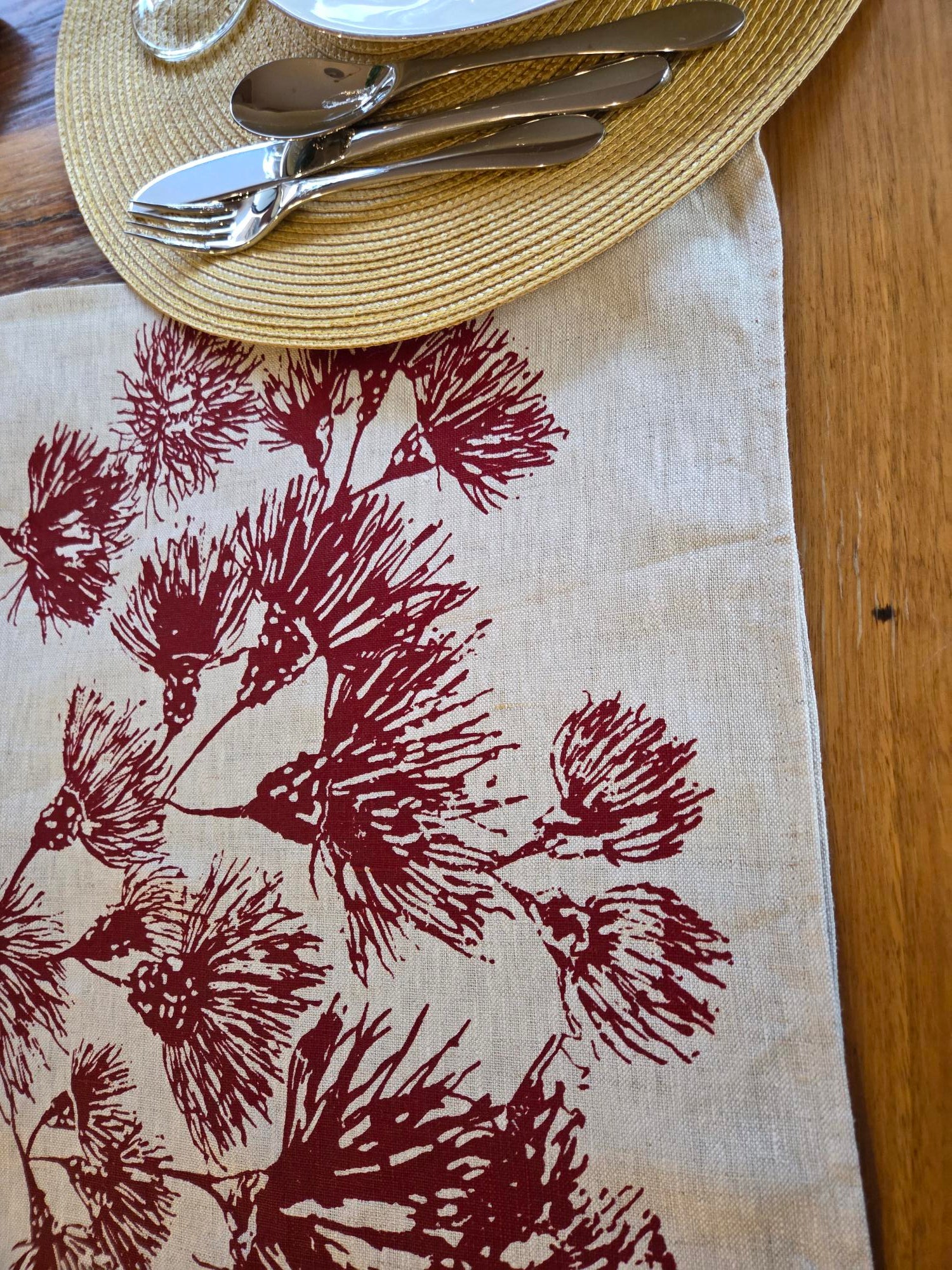 Hand screen printed Linen Table Runners-Blossoms