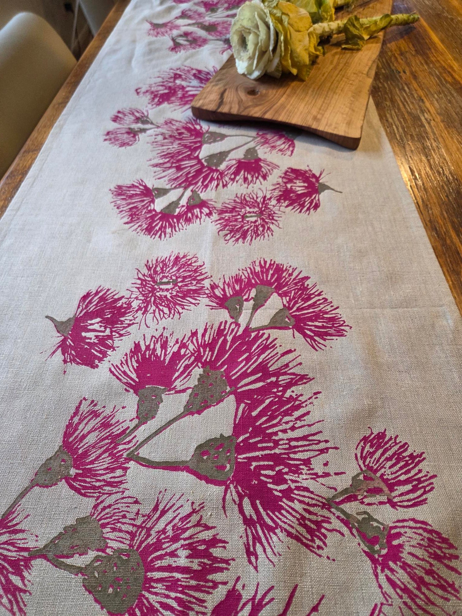 Hand screen printed Linen Table Runners-Blossoms