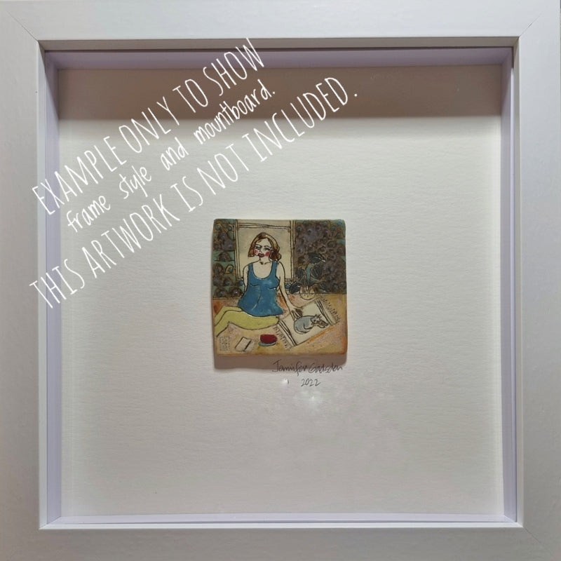 Ceramic Tile Artwork, CONNECTIONS: Neighbours Catching up at the Kitchen Bench, framed