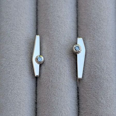 handmade geometric earrings × light blue sapphires