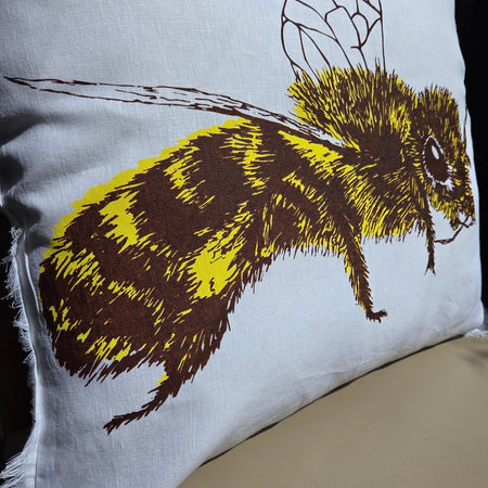 Hand screen printed Honey Bee- French Linen cushion covers