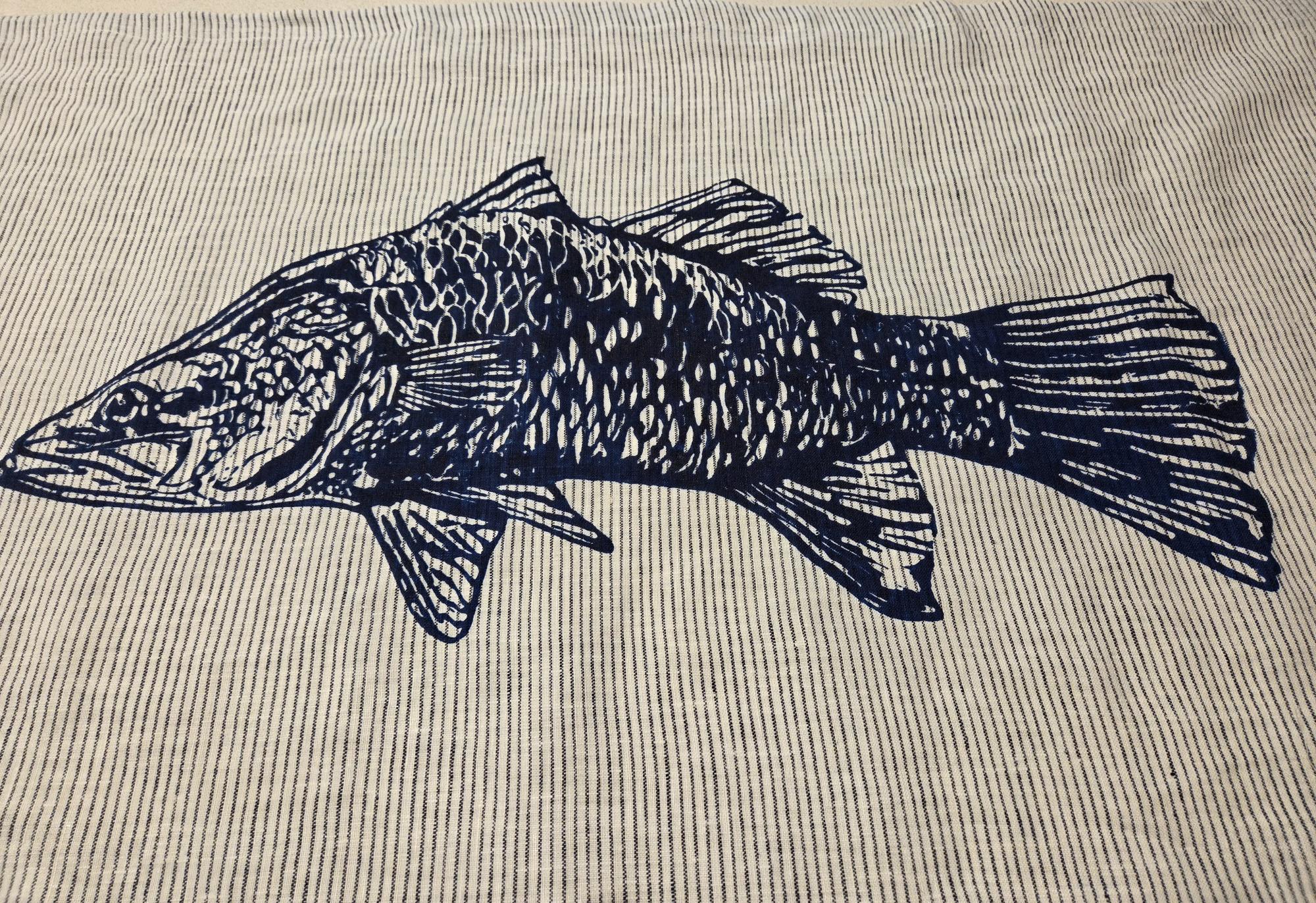 Hand screen printed Linen Tea Towels- Barramundi