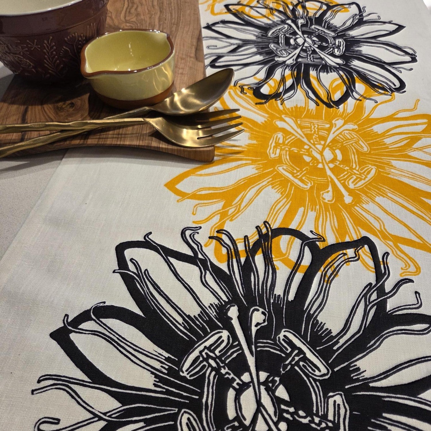 Hand Screenprinted Linen Table Runners-Passionflower