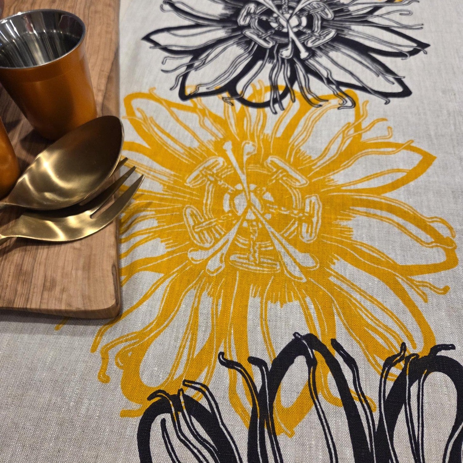 Hand Screenprinted Linen Table Runners-Passionflower