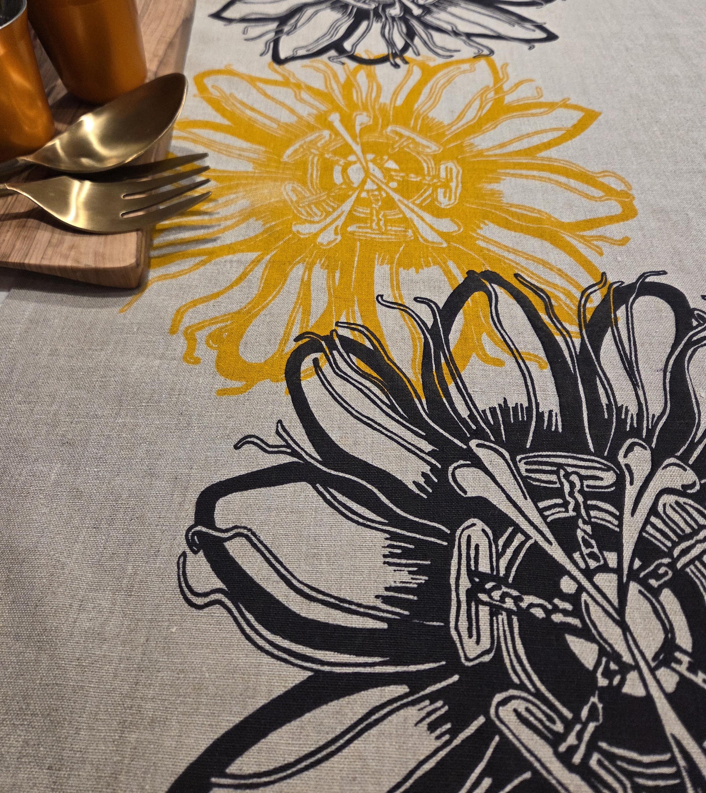 Hand Screenprinted Linen Table Runners-Passionflower