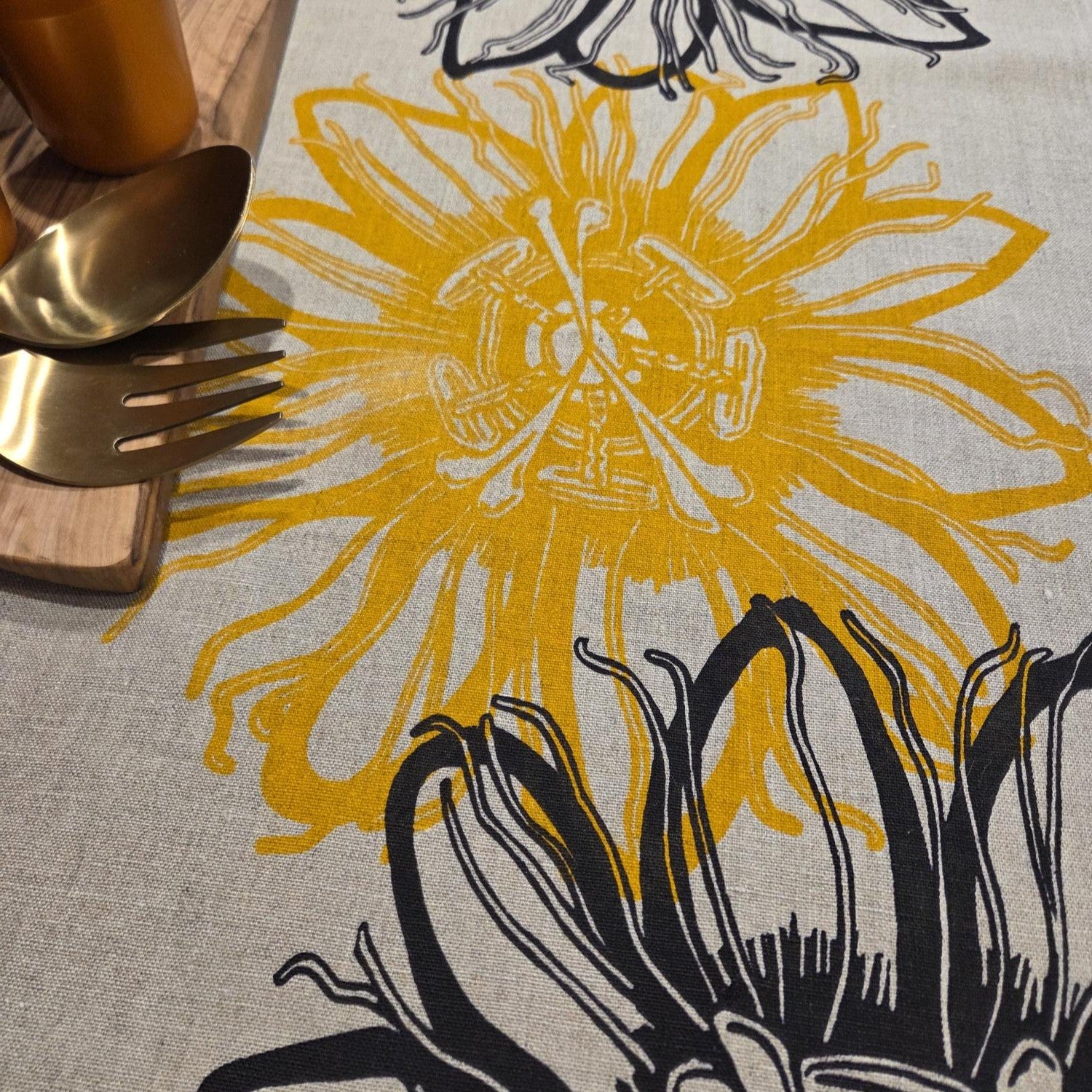 Hand Screenprinted Linen Table Runners-Passionflower