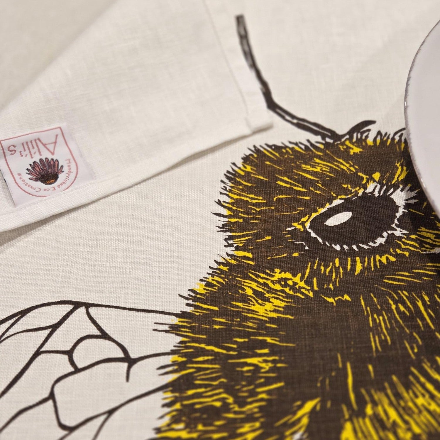 Hand screen printed Linen Tea Towels-Honey Bee