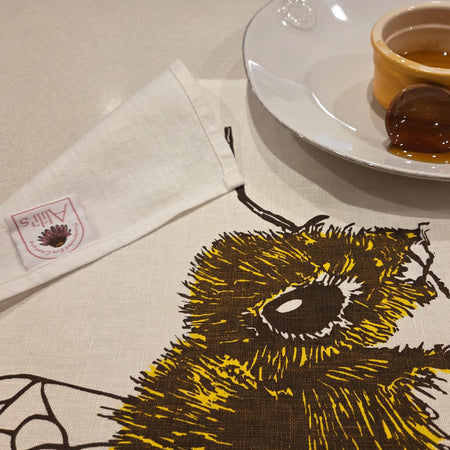 Hand screen printed Linen Tea Towels-Honey Bee