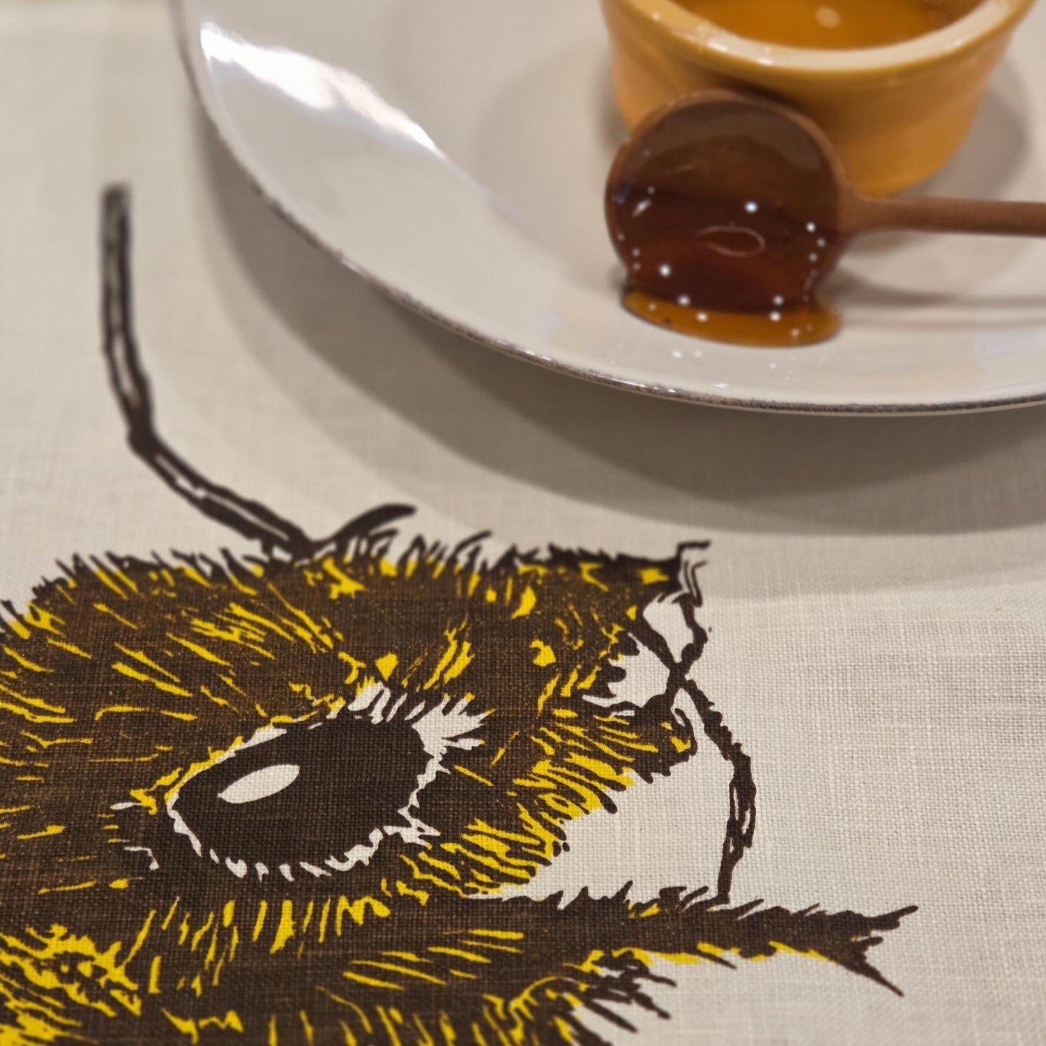 Hand screen printed Linen Tea Towels-Honey Bee