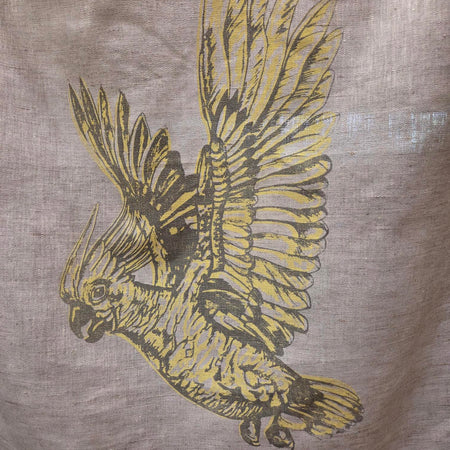 Hand screen printed Linen Tea Towels-Cockatoo
