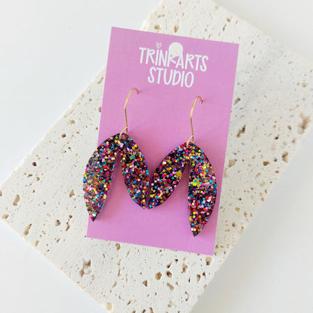 Rainbow Glitter Leaf Resin Dangle Earrings