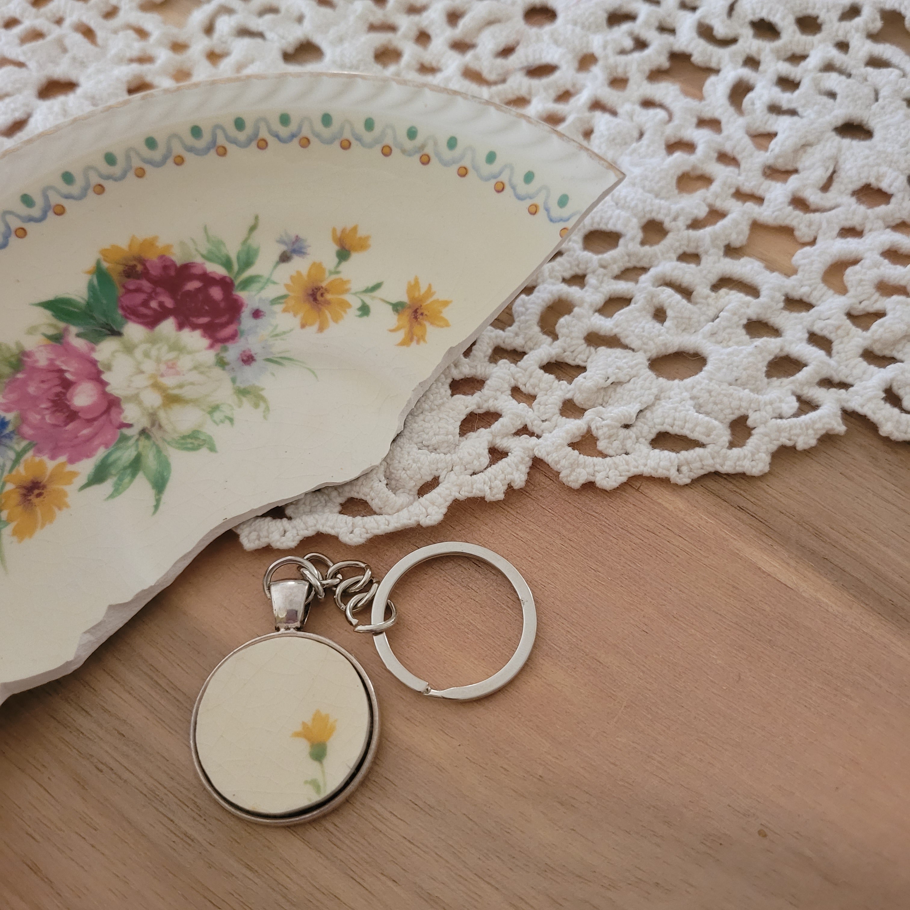 Upcycled Antique China - classy keychain fob