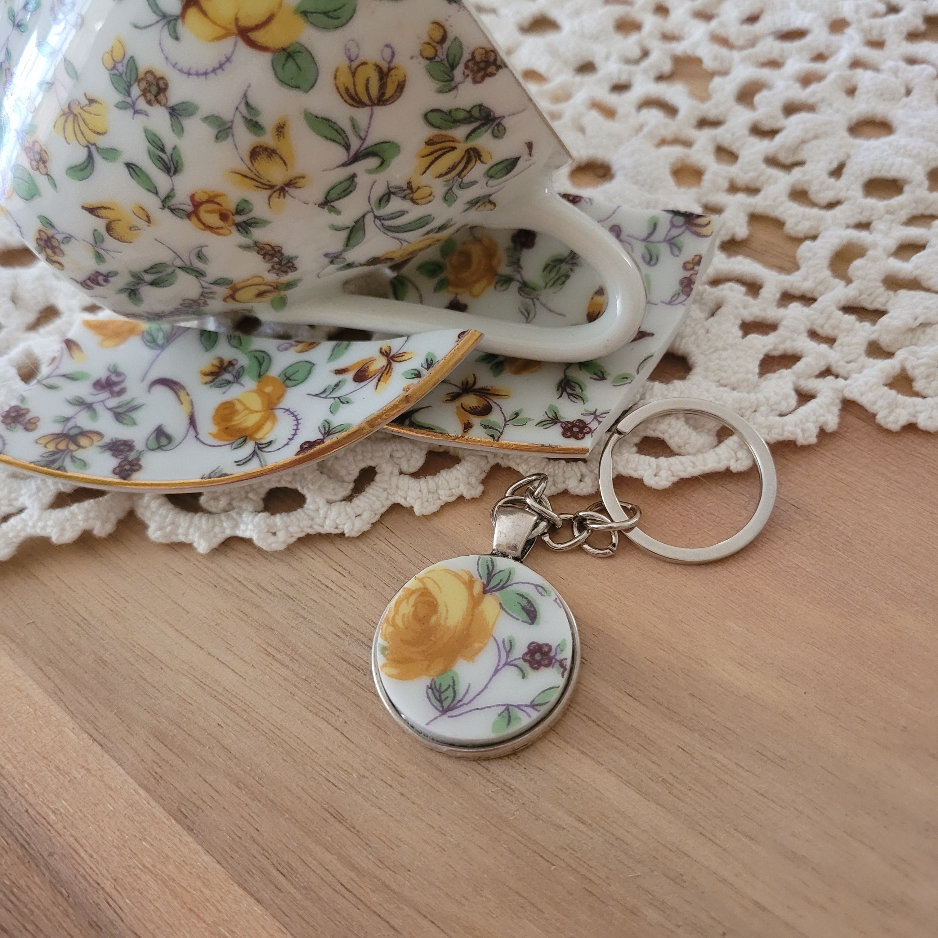 Upcycled Vintage China - classy keychain fob