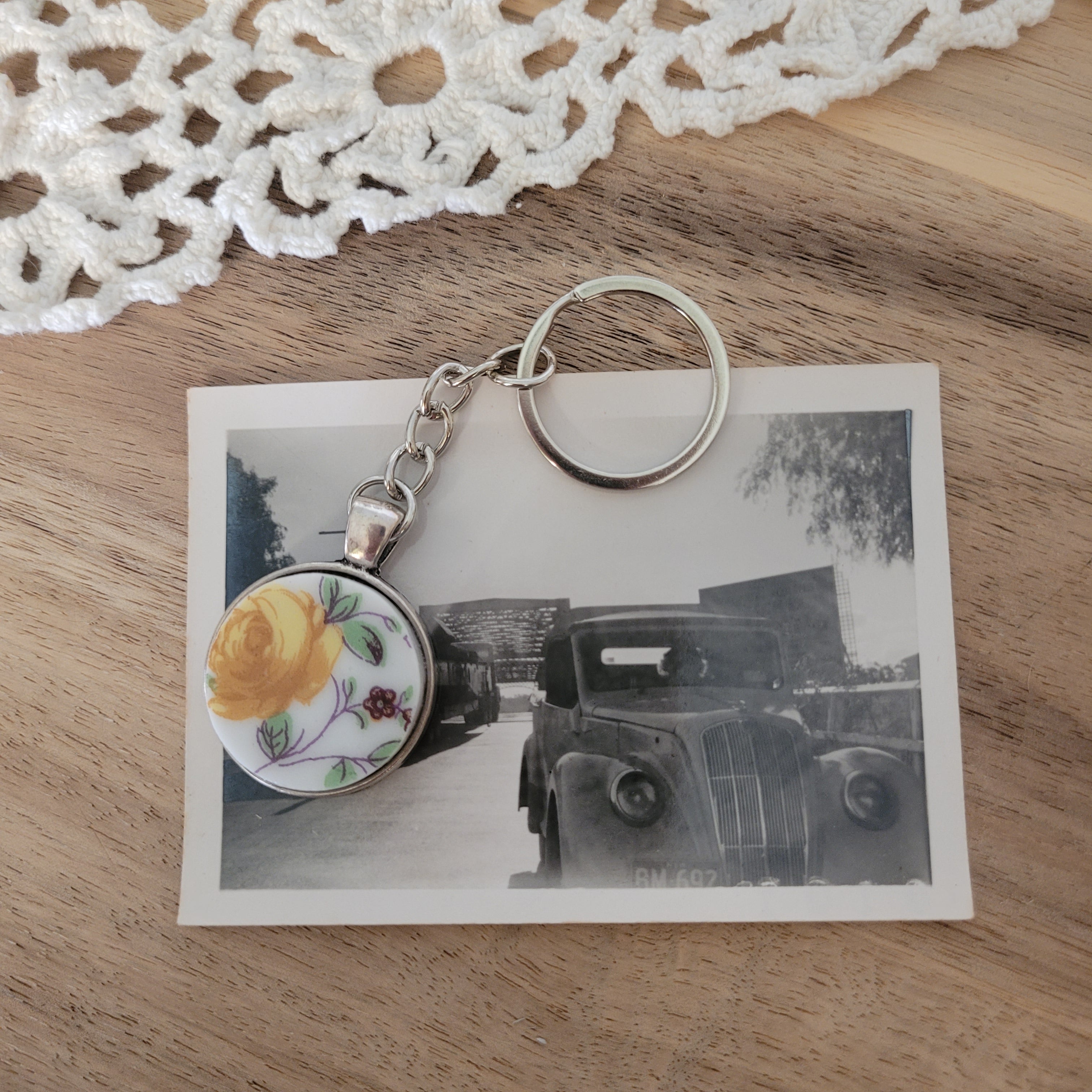 Upcycled Vintage China - classy keychain fob