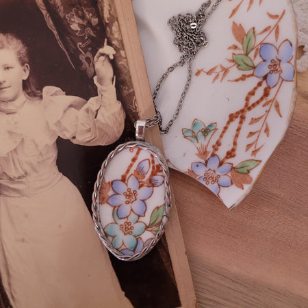 Upcycled Antique China - Pendant on stainless steel chain