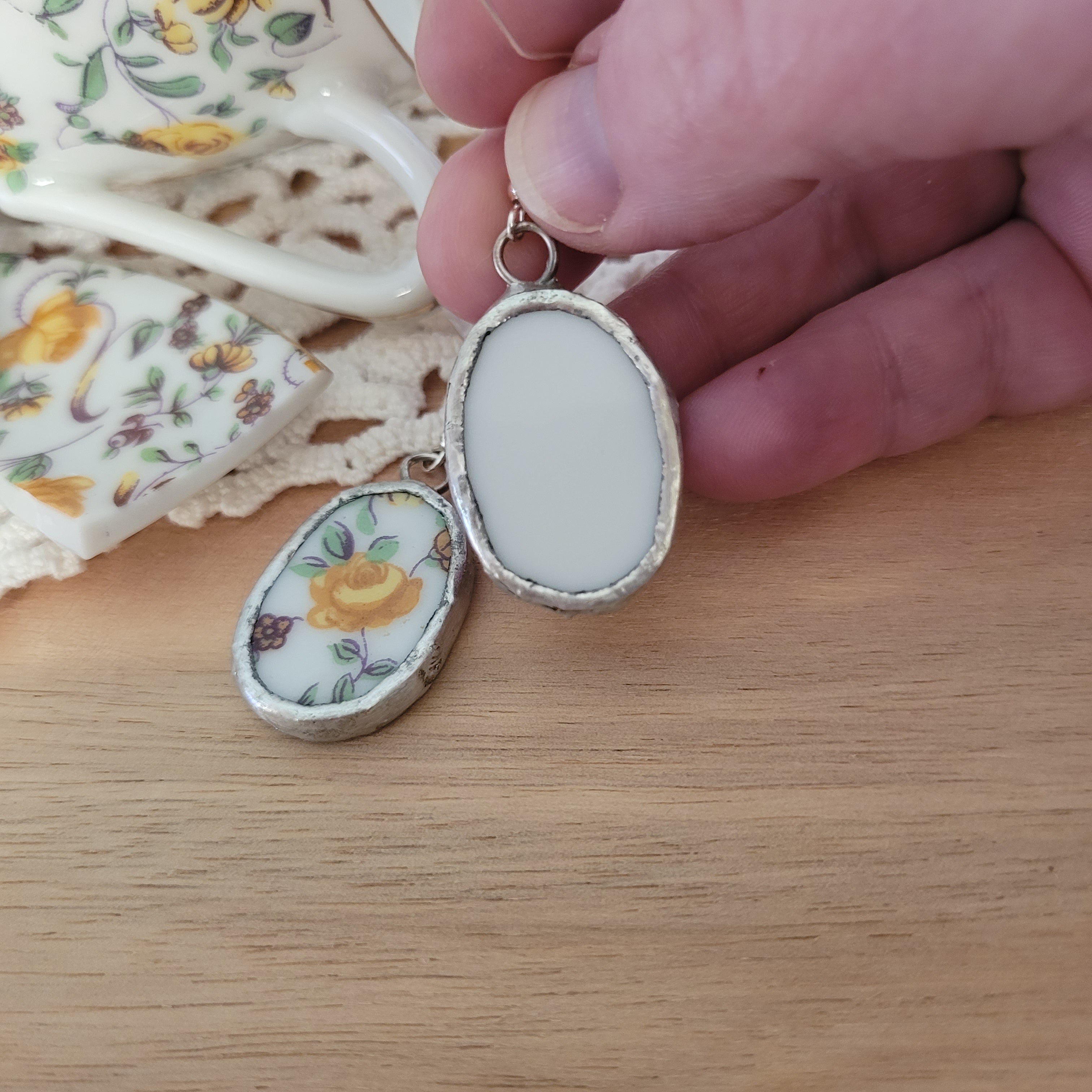 Upcycled Vintage China - yellow rose chintz earrings