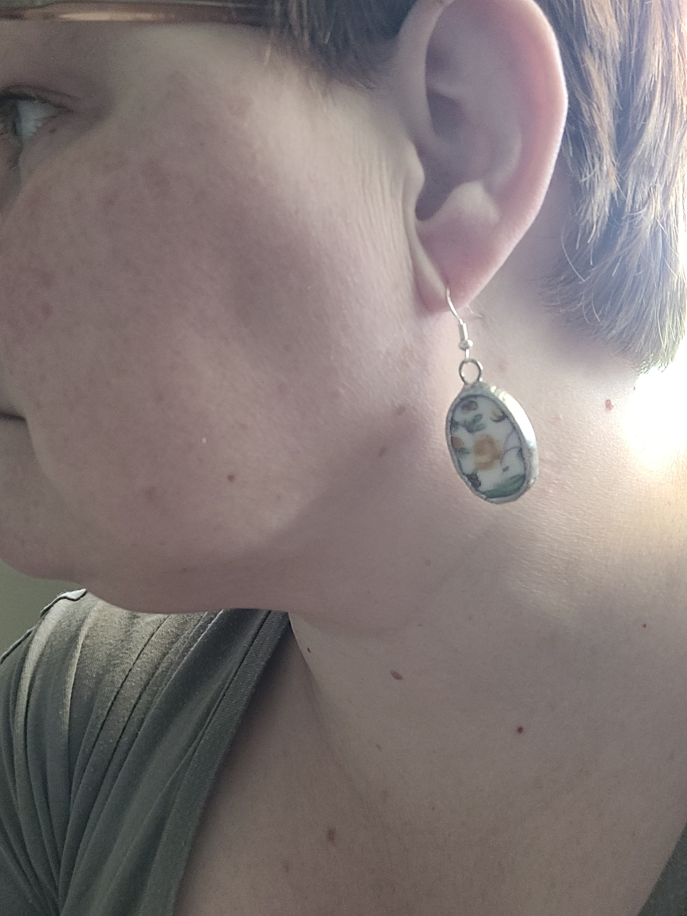 Upcycled Vintage China - yellow rose chintz earrings