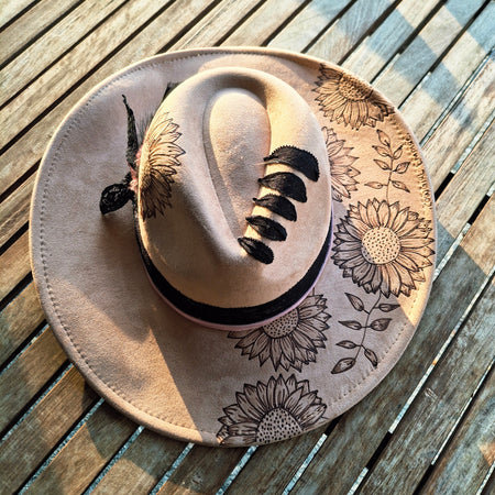 Hand burnt Sunflower dream hat