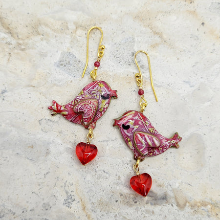 Red Folk Heart Birds