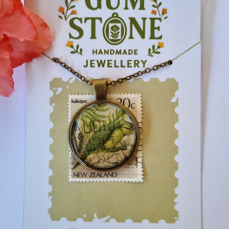 1986: New Zealand Kakapo - Vintage Stamp Pendant