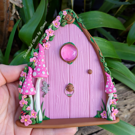 Pink Fairy Door with a Sparkling silver Fairy