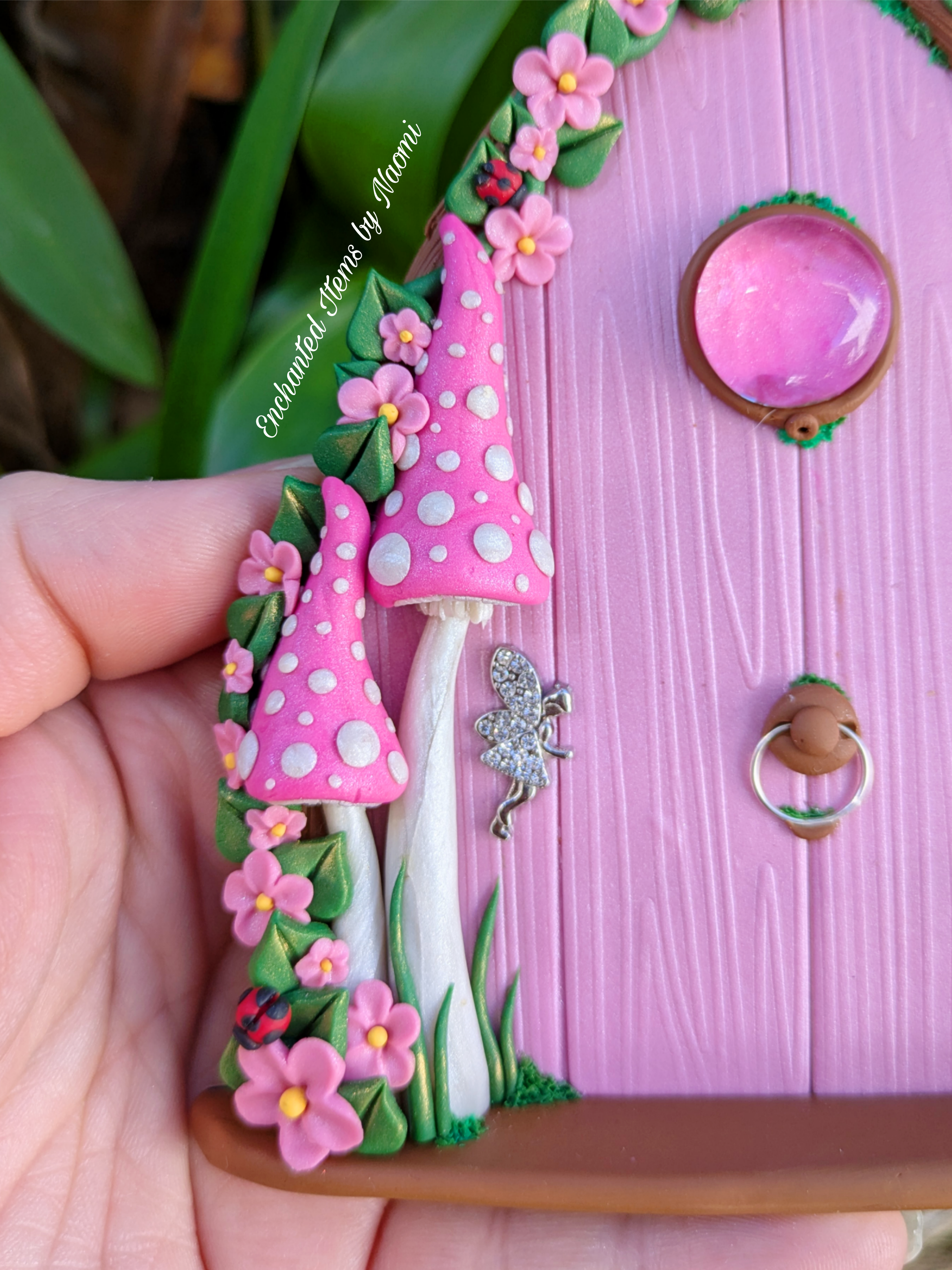 Pink Fairy Door with a Sparkling silver Fairy