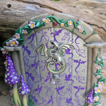 Hand Sculpted Silver & Purple Dragon's Lair Fairy Door