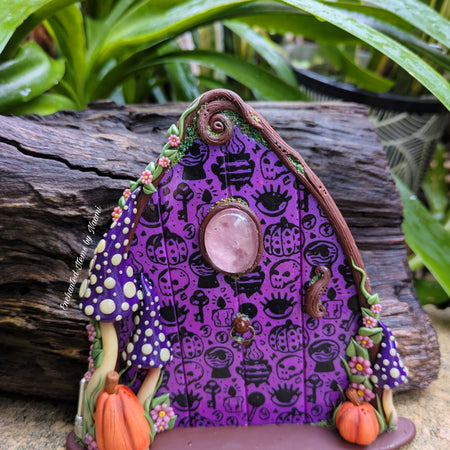 Hand Sculpted Mystics Fairy Door with Glow-in-the-Dark Mushrooms