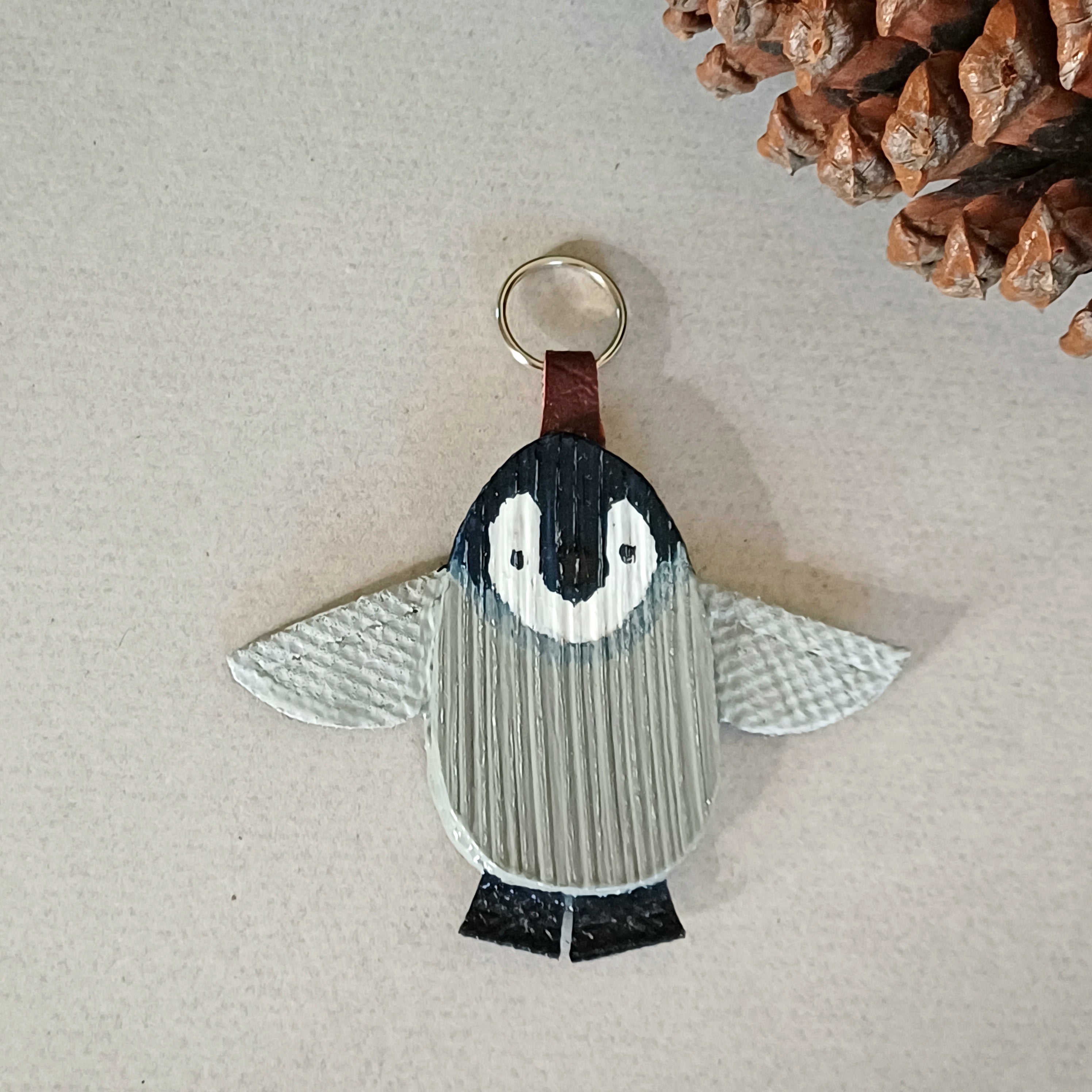 Hand painted Palm Leaf Baby Penguin Keychain