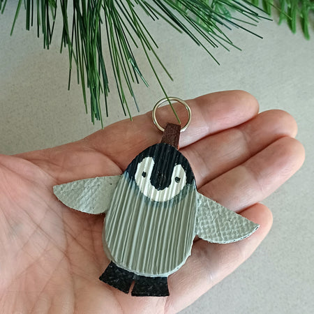 Hand painted Palm Leaf Baby Penguin Keychain