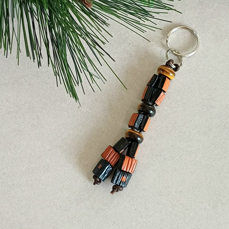 Handmade Palm Leaf Beads, Tiger's Eye Gemstones Keychain