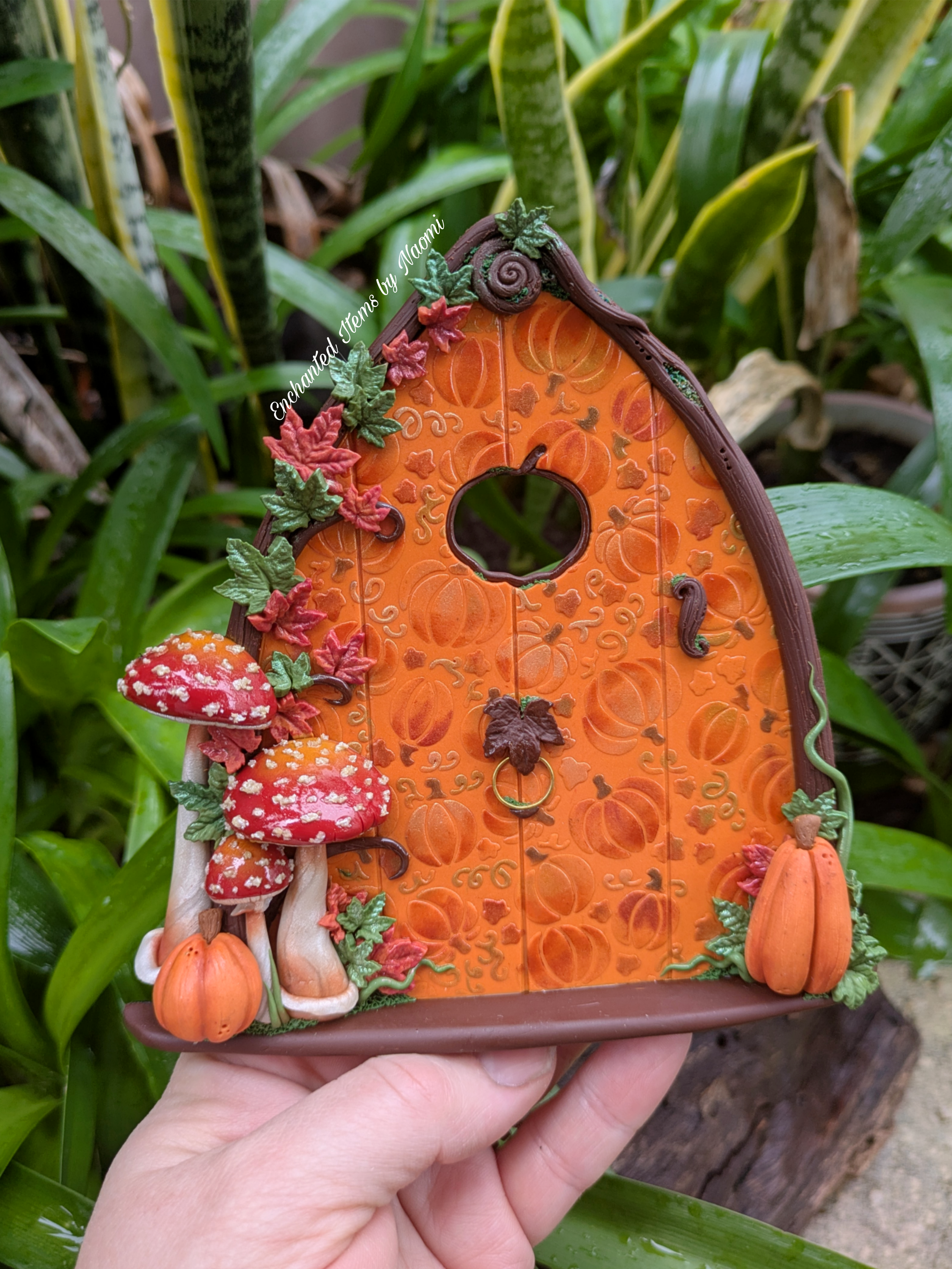 Hand Sculpted Pumpkin & Mushroom Fairy Door