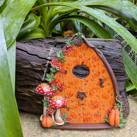 Hand Sculpted Pumpkin & Mushroom Fairy Door