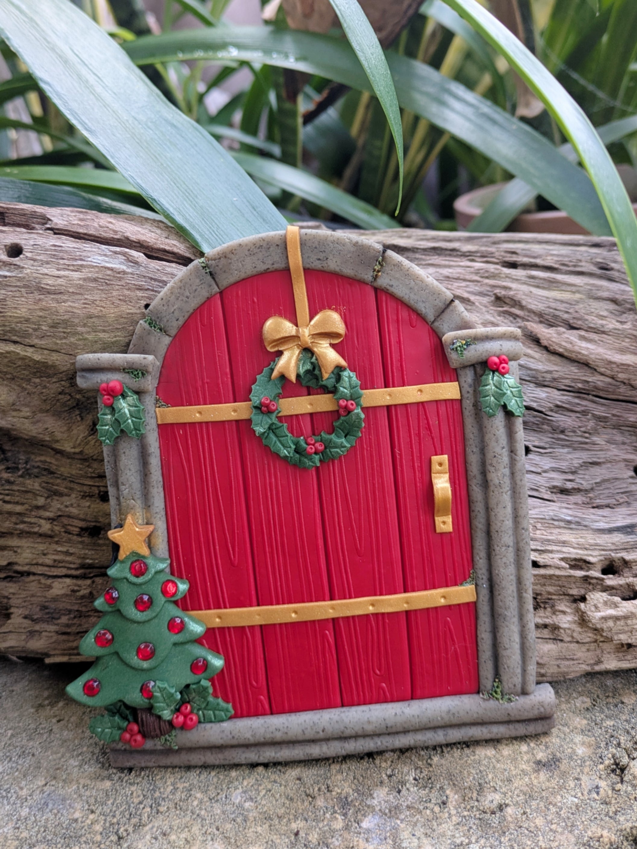Christmas Fairy Door with sparkle Christmas tree