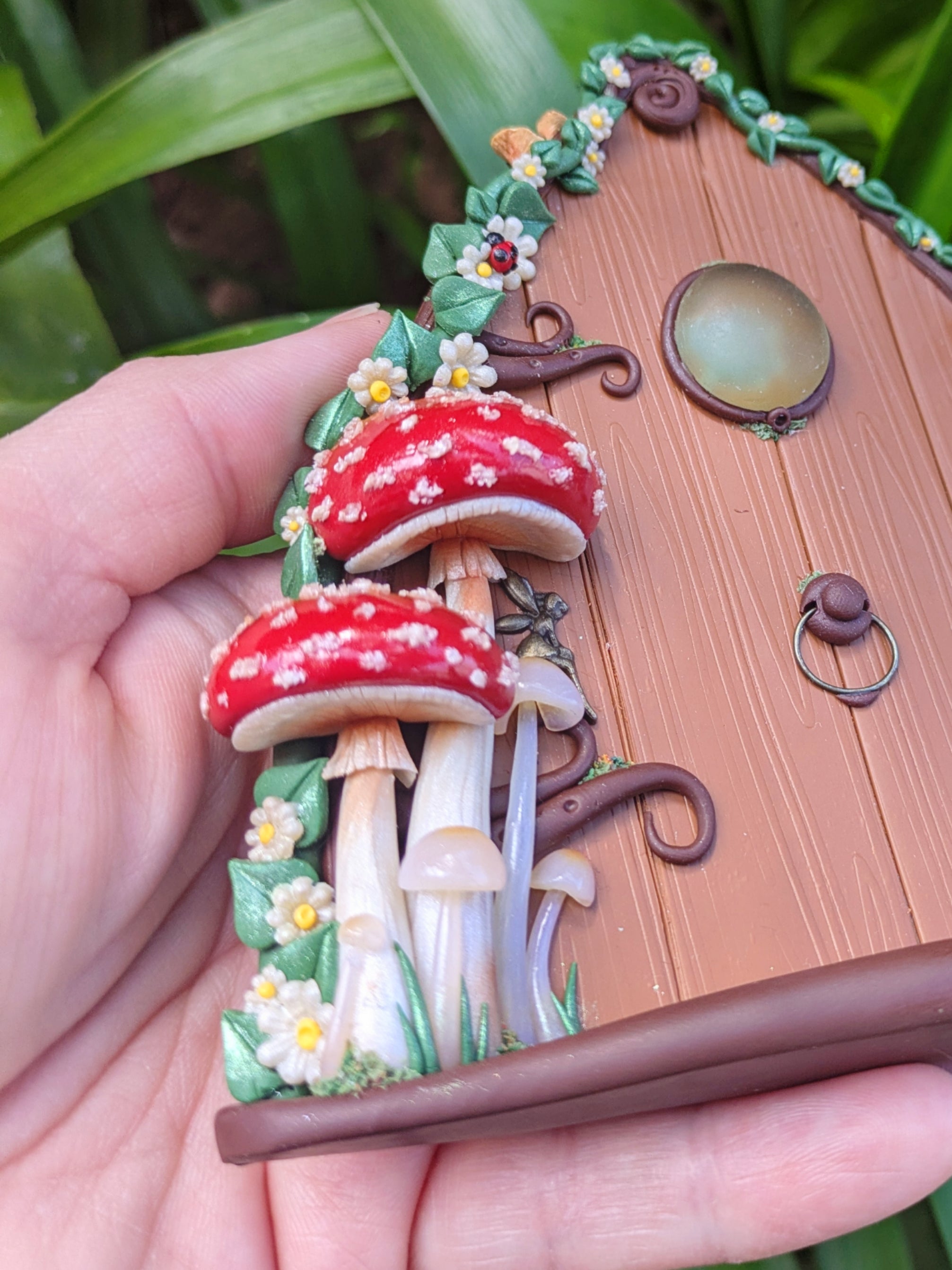 🌿 Hand Sculpted Polymer Clay Mushroom Forest Fairy Door 🌿