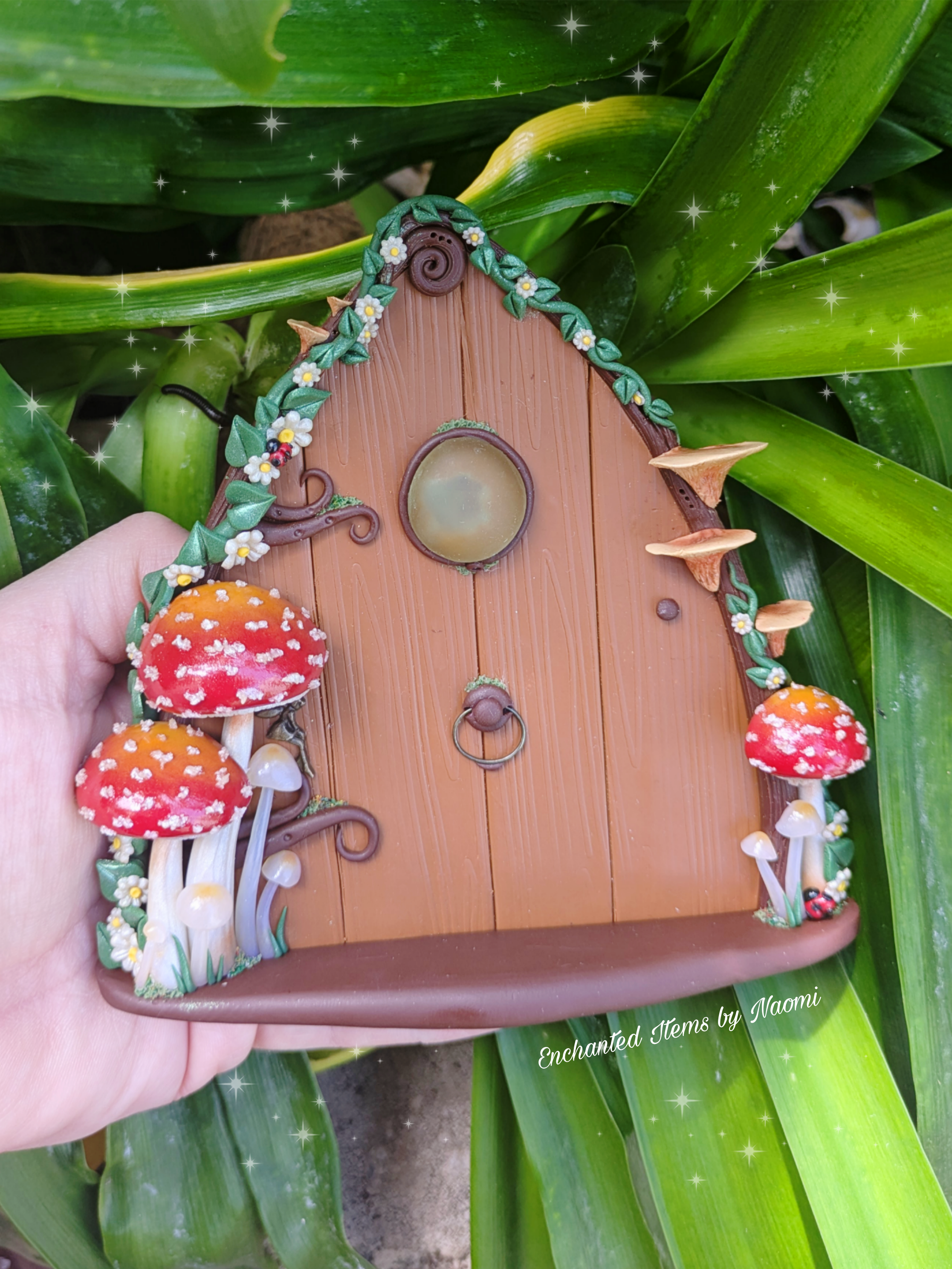 🌿 Hand Sculpted Polymer Clay Mushroom Forest Fairy Door 🌿