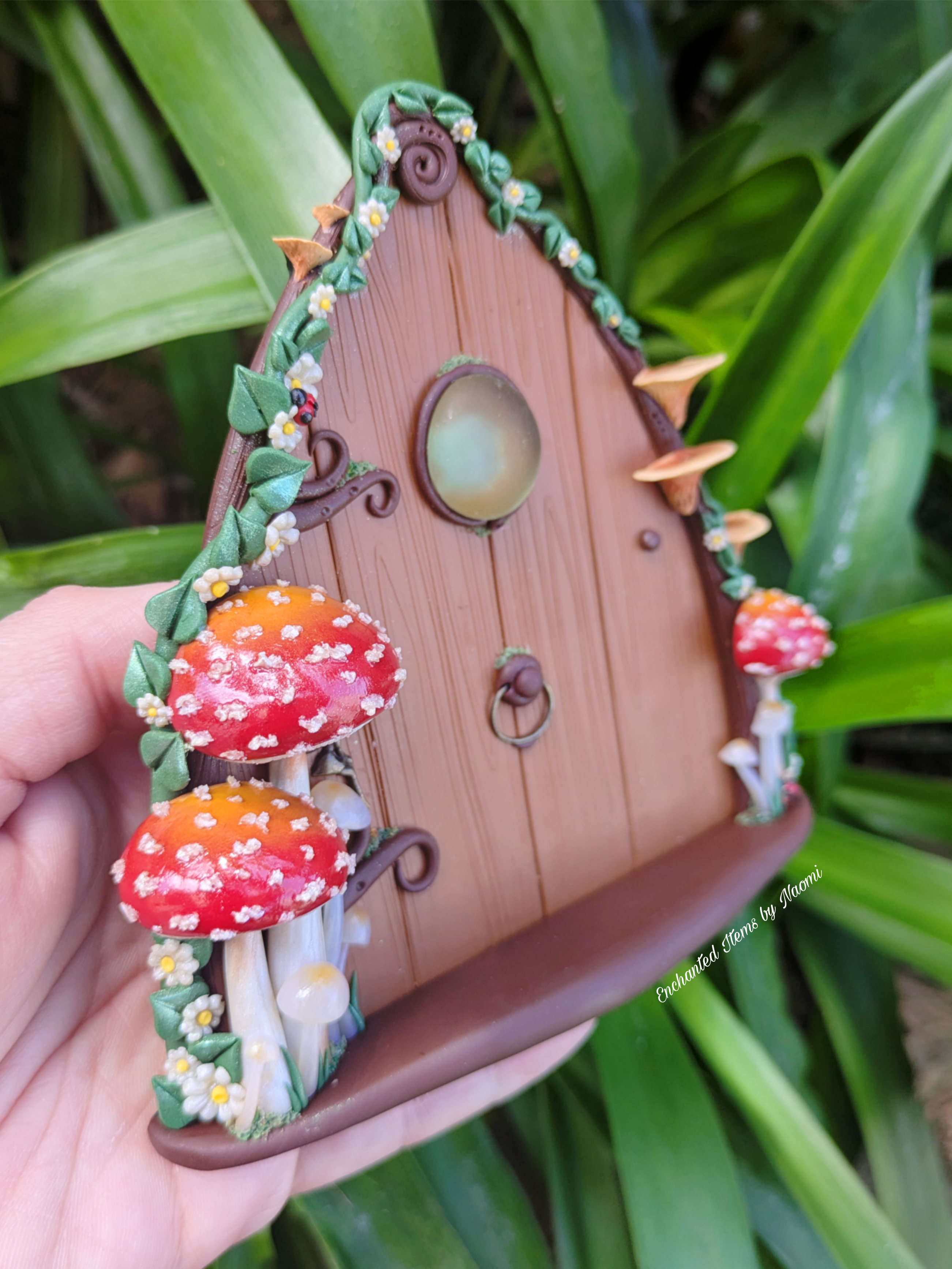 🌿 Hand Sculpted Polymer Clay Mushroom Forest Fairy Door 🌿