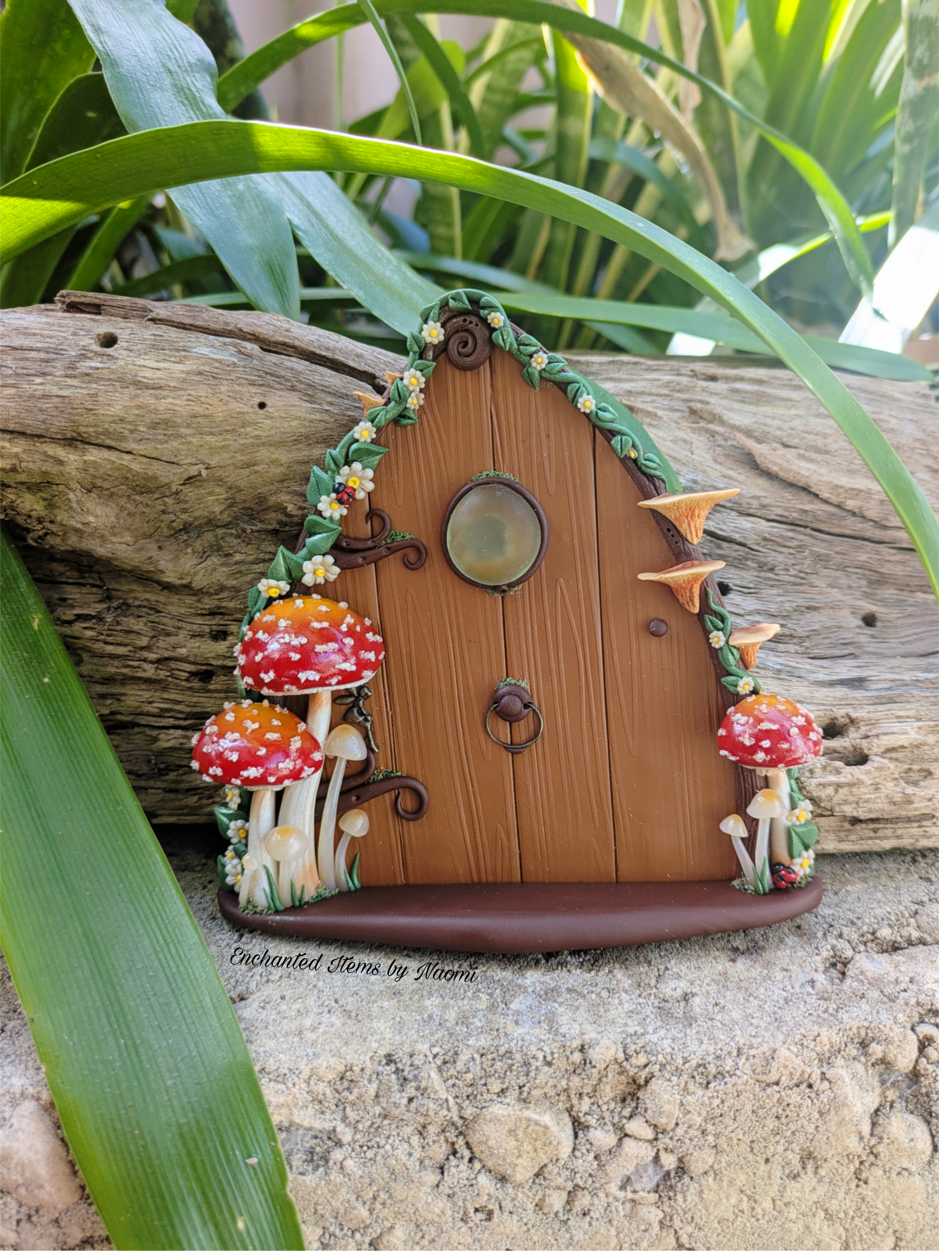 🌿 Hand Sculpted Polymer Clay Mushroom Forest Fairy Door 🌿