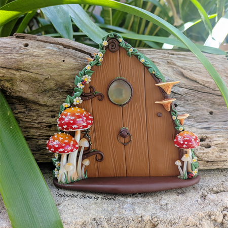 🌿 Hand Sculpted Polymer Clay Mushroom Forest Fairy Door 🌿