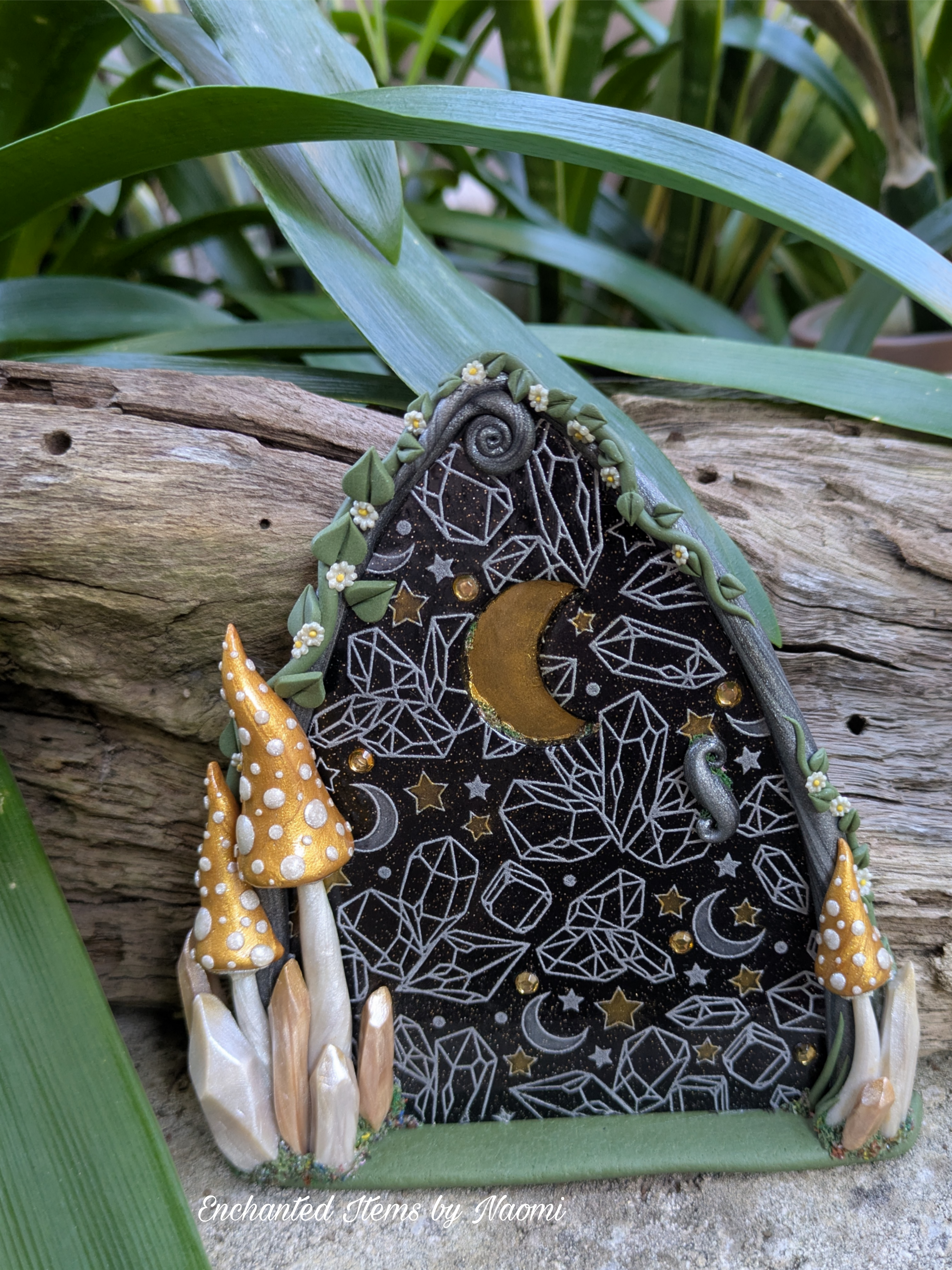 Celestial Gem Fairy Door – Hand Sculpted Polymer Clay Art