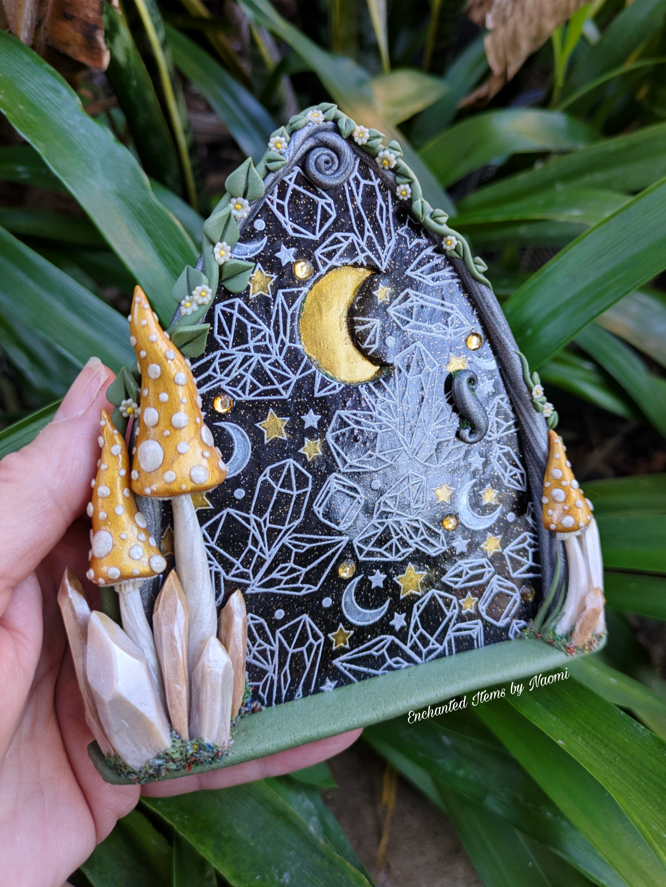 Celestial Gem Fairy Door – Hand Sculpted Polymer Clay Art
