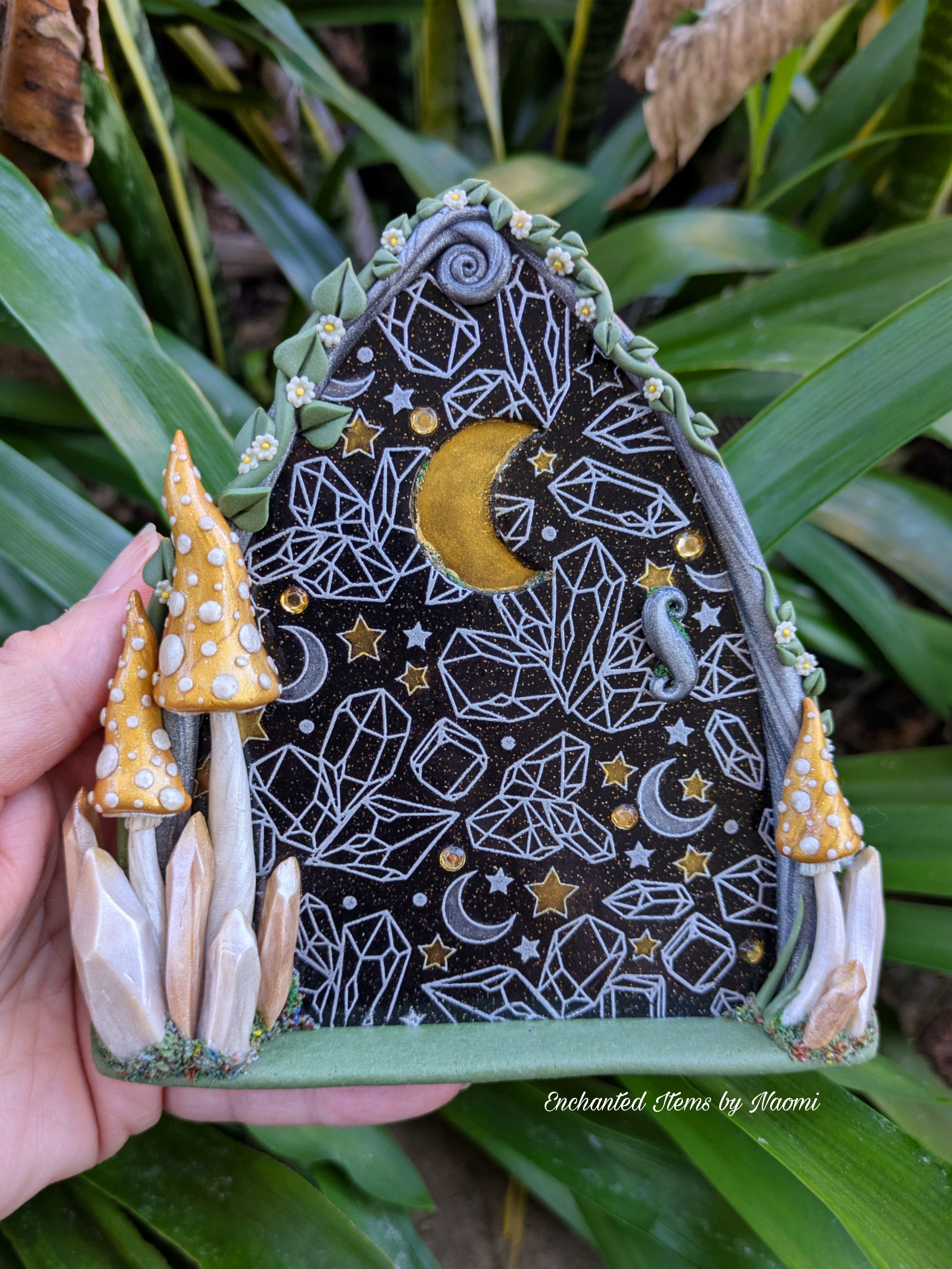 Celestial Gem Fairy Door – Hand Sculpted Polymer Clay Art