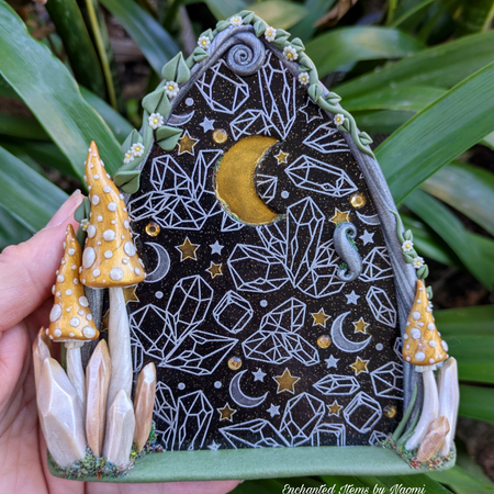 Celestial Gem Fairy Door – Hand Sculpted Polymer Clay Art
